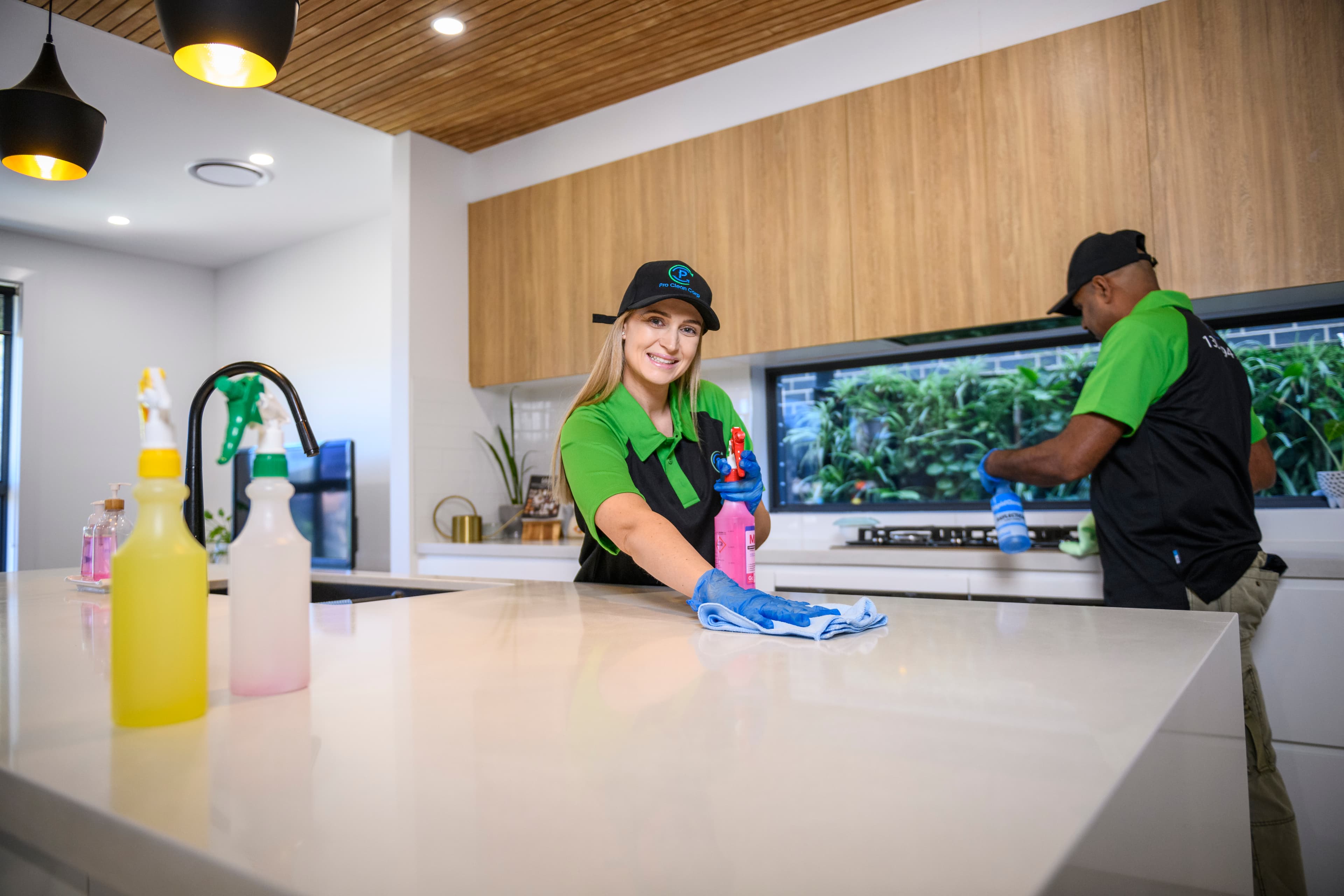 Professional cleaning team at work